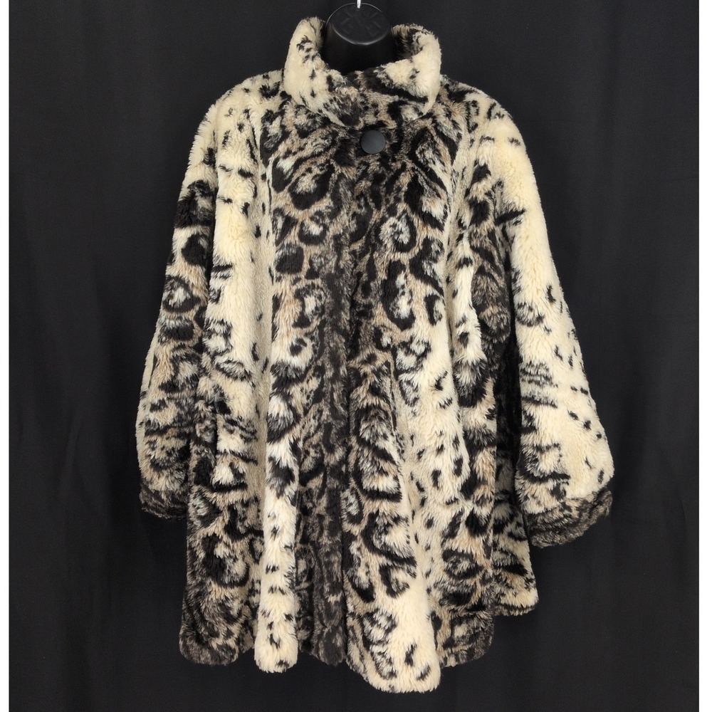 Vtg Marshall Rousso Animal Print Coat Faux Fur Statement Glam Statement Size 12